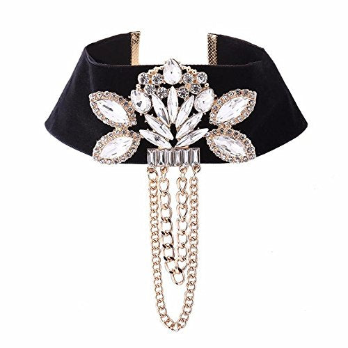 image for Black Velvet Choker Necklaces Gothic Flower Rhinestone chocker