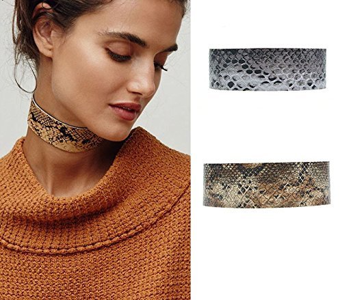 image for Grey/Brown Wide Pink PU Leather Snake Chokers Necklaces