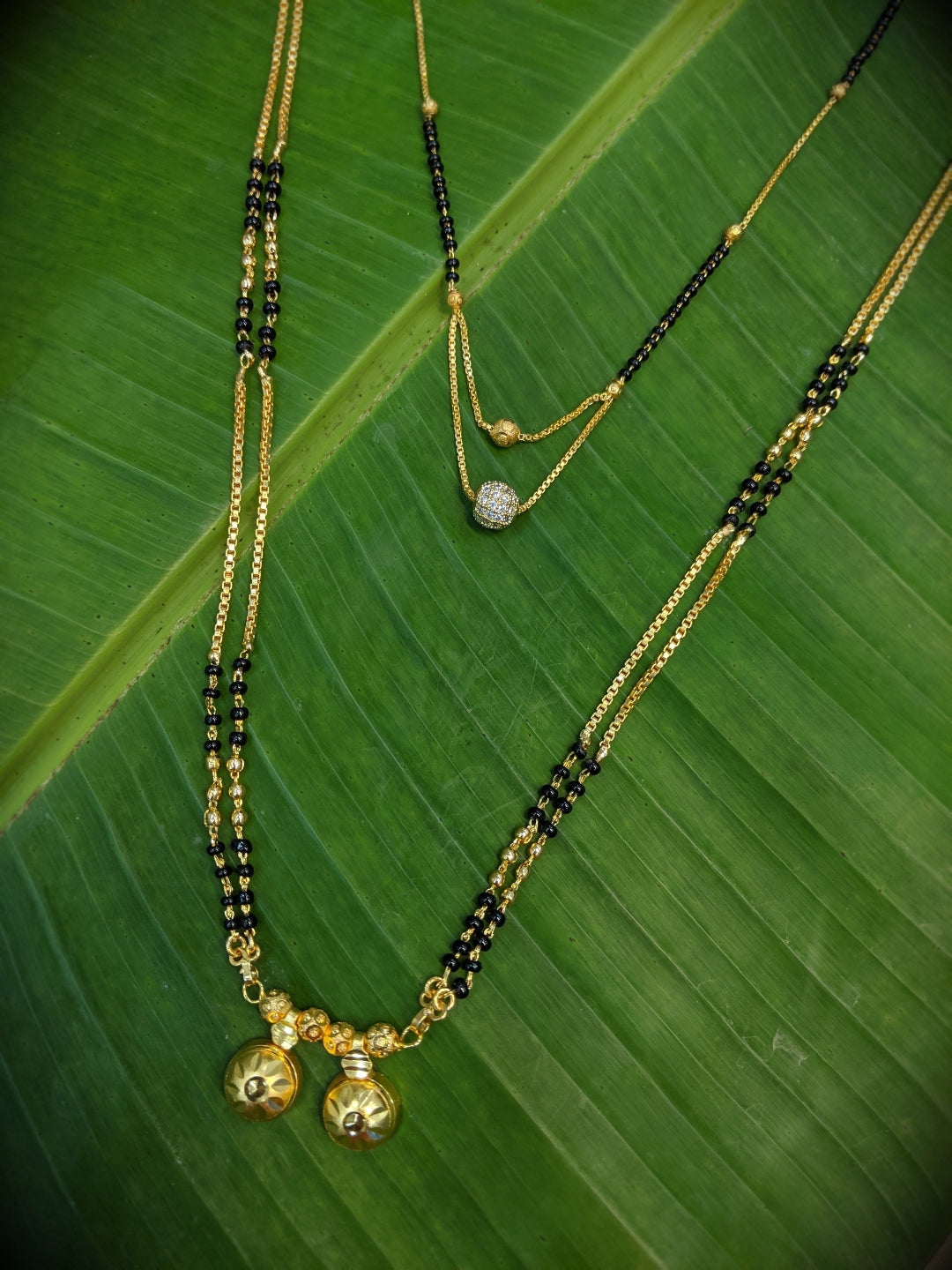 image for Combo Set of 2 Mangalsutra Designs Gold Plated Layered Pattern/Maharashtrian Style Vati Pendant