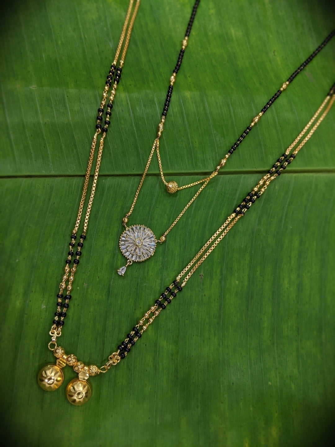 image for Combo Set of 2 Mangalsutra Designs Gold Plated Layered Patten Maharashtrian Style Vati Pendant