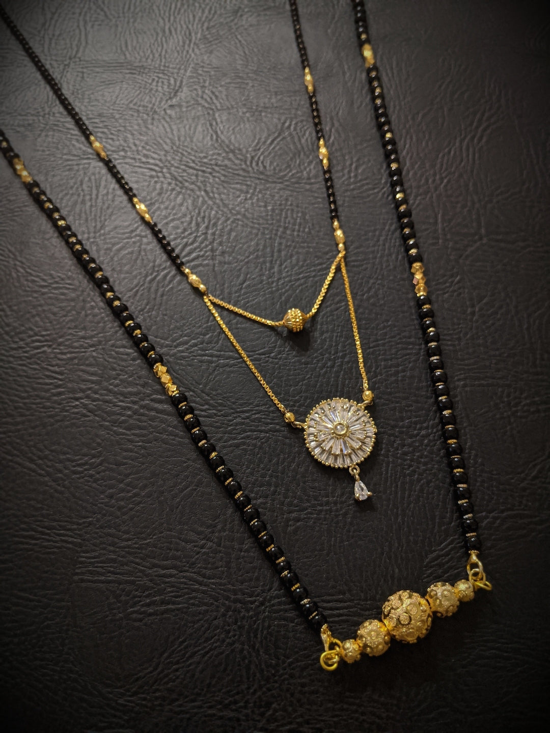 image for Combo Set of 2 Gold Plated Long Mangalsutra Designs and Short Mangalsutra Designs with Round Pendant