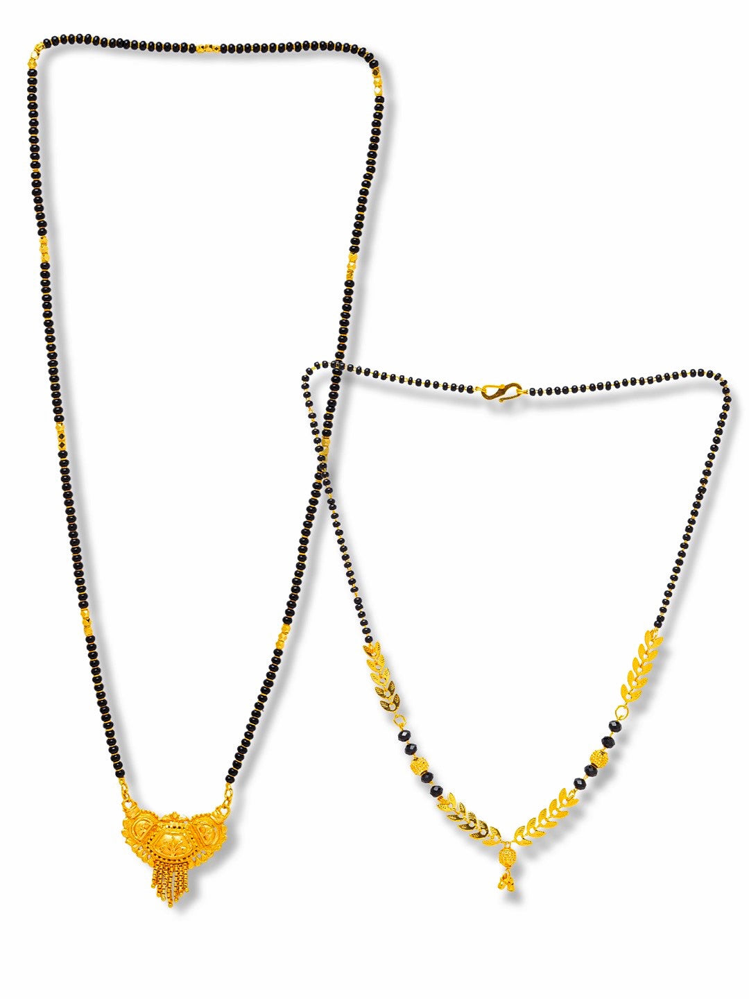 image for Combo Set of 2 Gold Plated Long Mangalsutra Designs and Short Mangalsutra Designs with Leaf Pendant