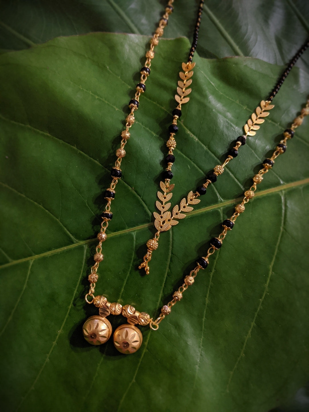 image for Combo Set of 2 Gold Plated Long Mangalsutra Designs and Short Mangalsutra Designs with Leaf Pendant