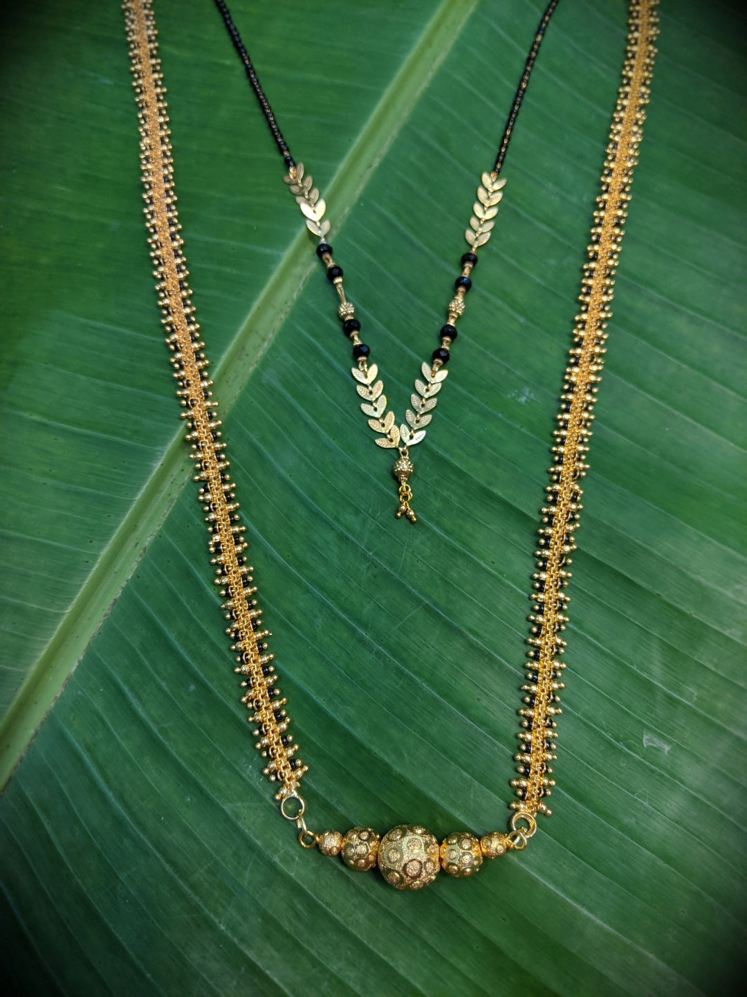 image for Combo Set of 2 Mangalsutra Designs Gold Plated Leaf Pattern Designs South Indian Style