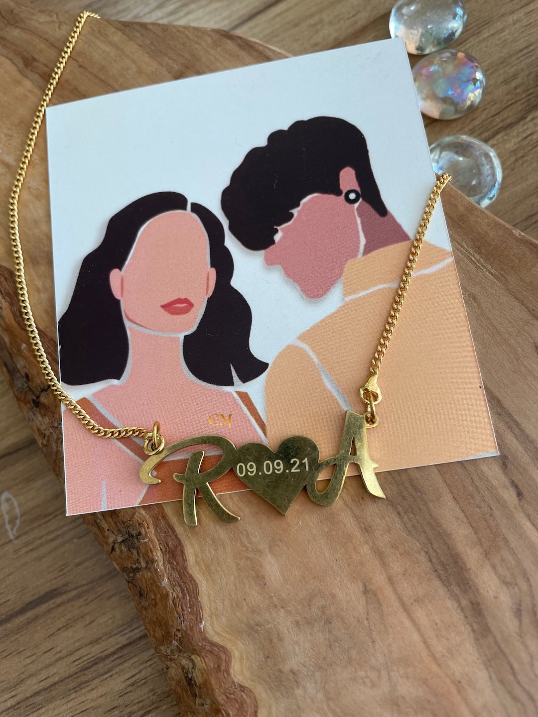 image for Personalized Heart Charm Necklace With 2 Custom Letters And An Engraved Date