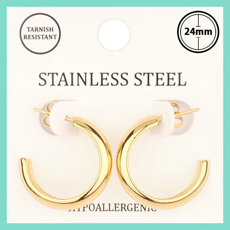 Stainless Steal 1" Gold Hoop Earrings