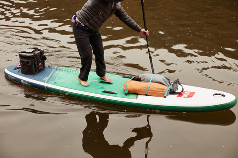 Red Paddleboard Voyager loaded up with items