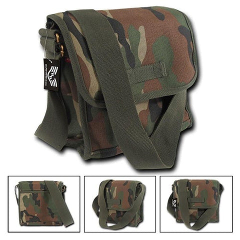 Cotton Canvas Woodland Camouflage Satchel Field Messenger Bag Crossbody Backpack