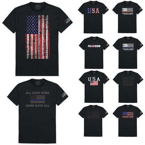 USA Flag Patriotic United We Stand Thin Red Line Freedom Cotton T-Shirts