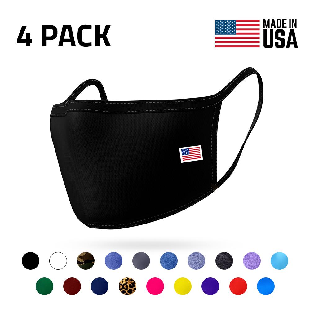 4 Pack Face Masks Comfort Fit Double Layer Washable Reusable Made in USA