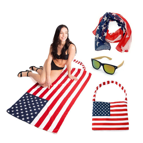 Empire Cove Womens 3 Piece Gift Set Beach Towel Tote Bag USA Scarf Sunglasses