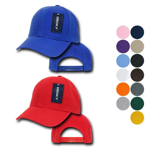 Decky Kids Size Boys Girls Pro Style Baseball Hats Caps Snapback Solid Colors