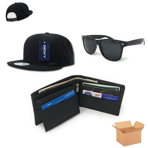 Casaba Men's Gift Set Box Baseball Hat Leather Wallet Way Sunglasses