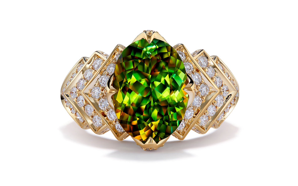 Russian Sphene Ring with Diamonds