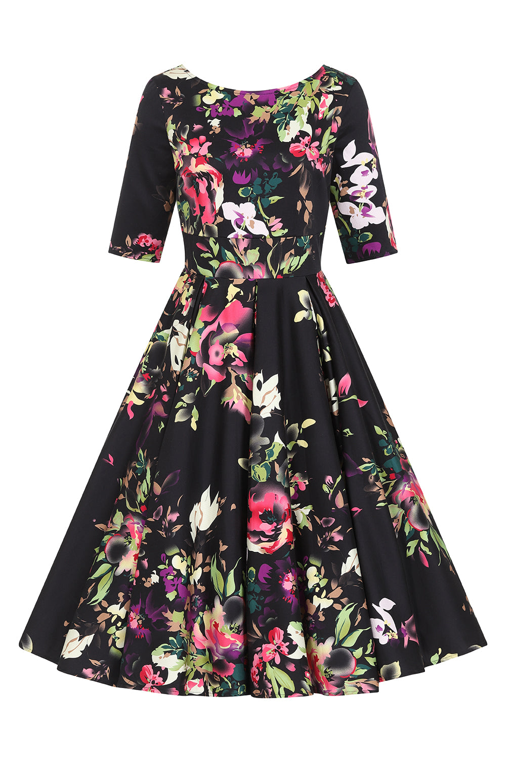 Liana Black and Pink Florals Flare Dress – Little Wings Factory