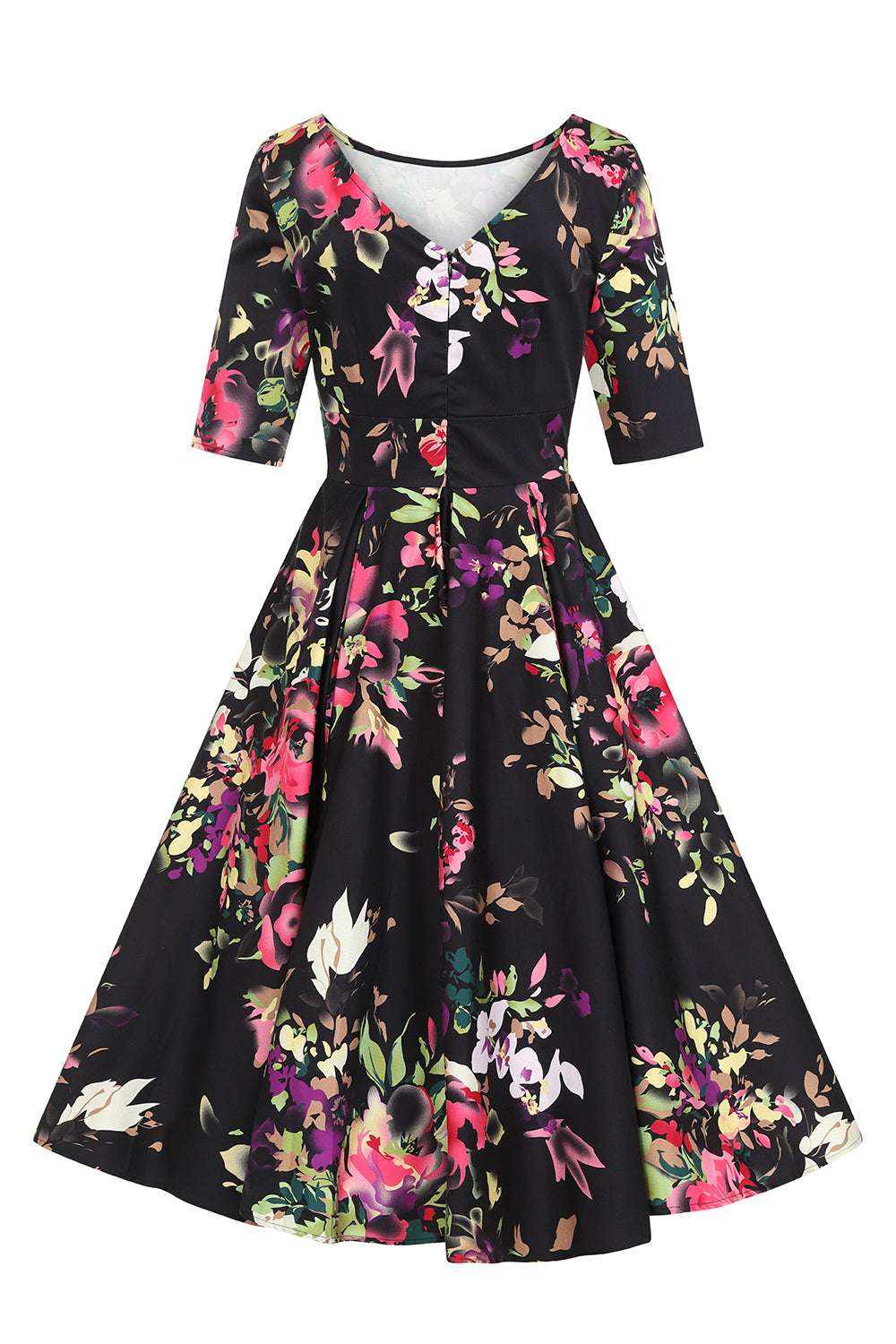 Liana Black and Pink Florals Flare Dress – Little Wings Factory