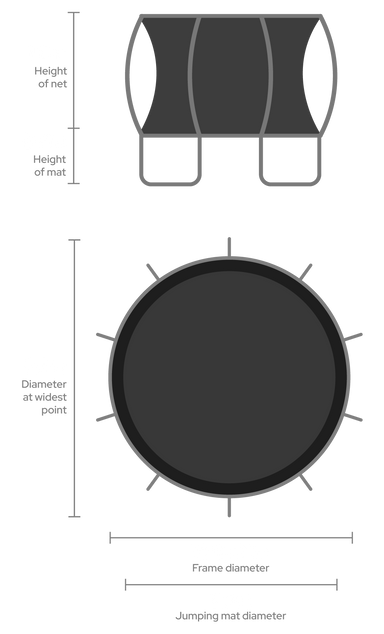 Image showing dimensions for the FLEX 10FT TRAMPOLINE