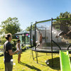 hero trampoline with accessories family playing in yard