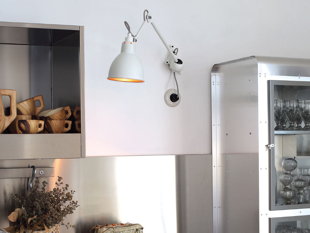 DCW editions white articulating wall light in kitchen