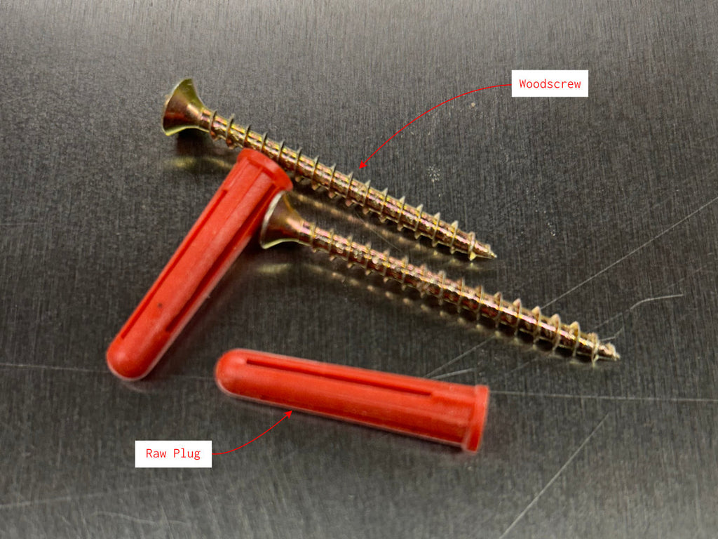 raw plug and woodscrew for oak peg rail