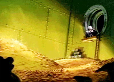 Donald Duck diving into gold safe gif