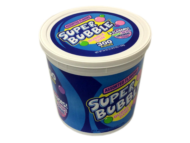 Super Bubble Gum - Assorted Flavors - 300 piece plastic tub