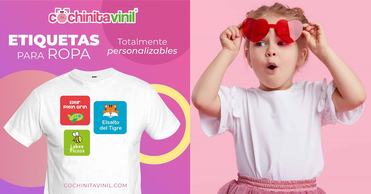 Etiquetas para ropa de niños de guardería totalmente personalizables: Cochinita Vinil