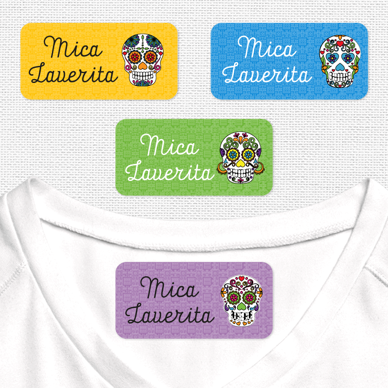 Calaveritas Etiqueta Para Ropa Planchado Diseño Rectangular - Cochinita