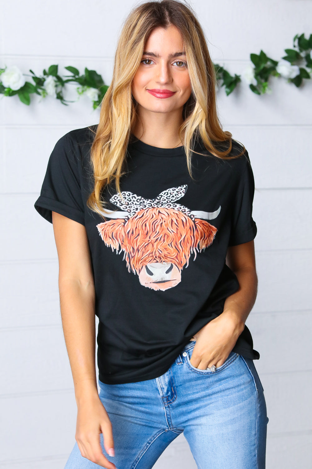 Black Cotton Cow Graphic Knit Tee