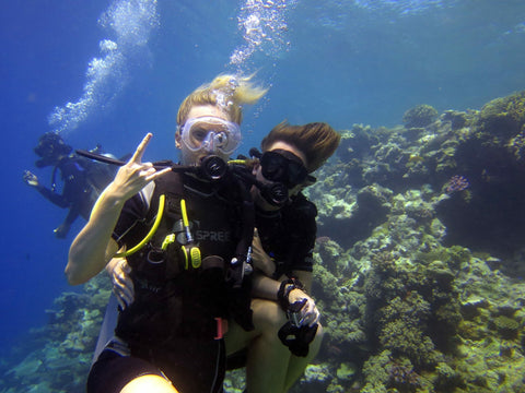 Founder, Amy Hall, diving with sharks