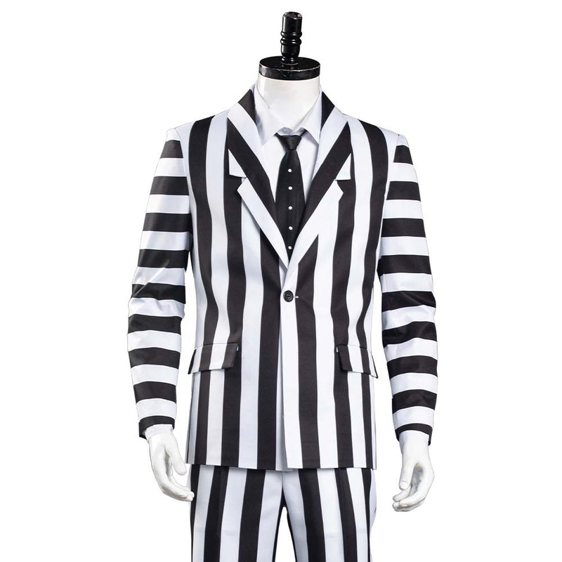 Beetlejuice Adam Men Black and White Striped Suit Jacket Shirt Pants O