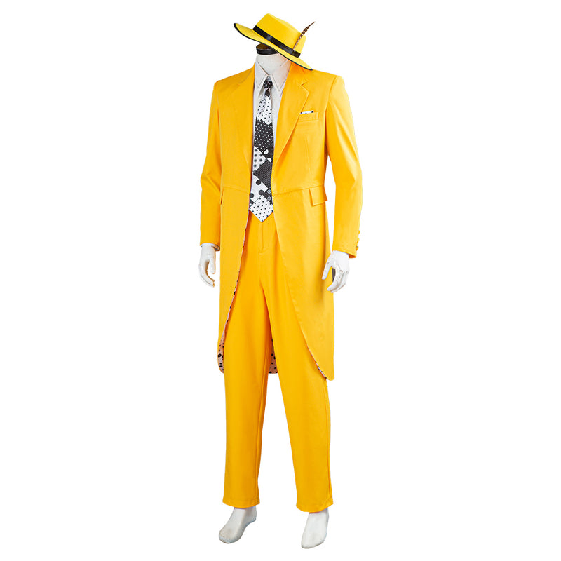 The Mask Jim Carrey Yellow Suit Men Uniform Outfit Halloween Carnival