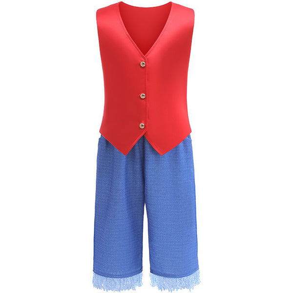 One Piece Luffy Red Overalls Outfits Halloween Party Carnival Cosplay