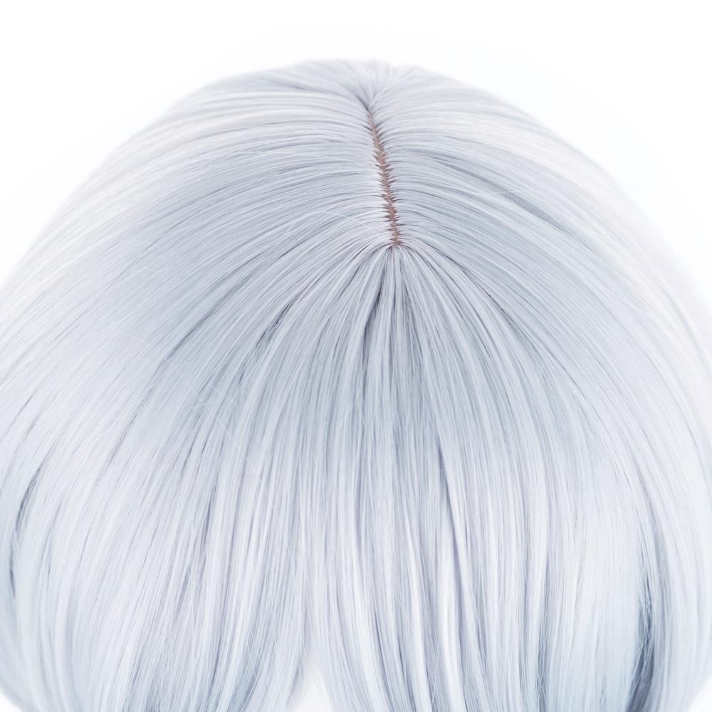 silver and blue wig