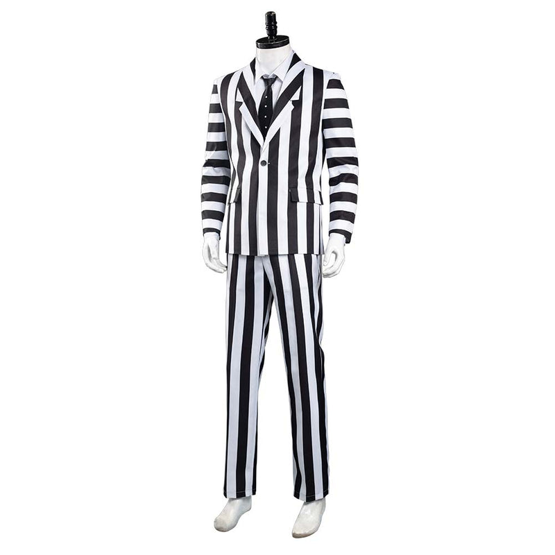 Beetlejuice Adam Men Black and White Striped Suit Jacket Shirt Pants O