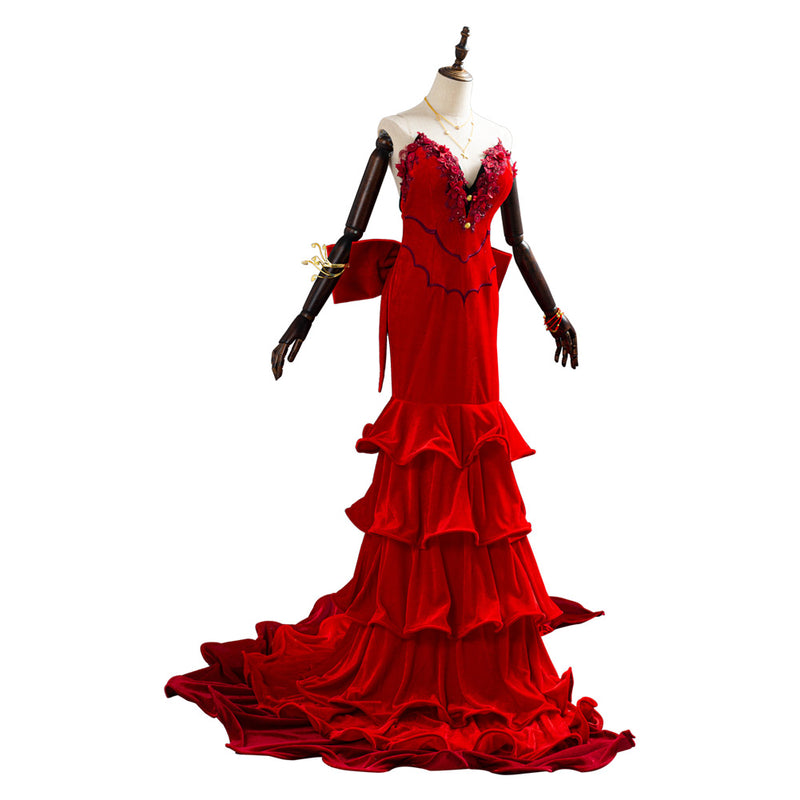 Final Fantasy VII Remake Aerith Aeris Gainsborough Red Party Dress Hal