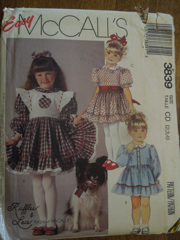 McCalls 4033, Girls, Dresses, Sizes 2-4, UNCUT sewing pattern, –