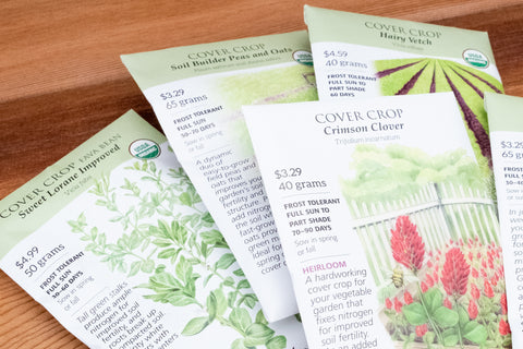 Seed packets of fall cover crops