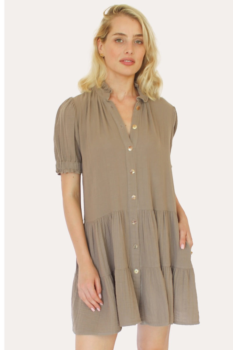 Stark X - Cotton Gauze Button Down Dress Light Mocha