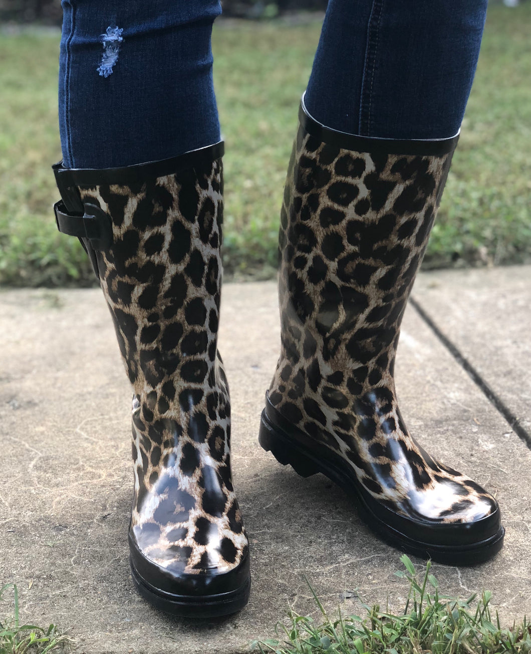 leopard ankle rain boots