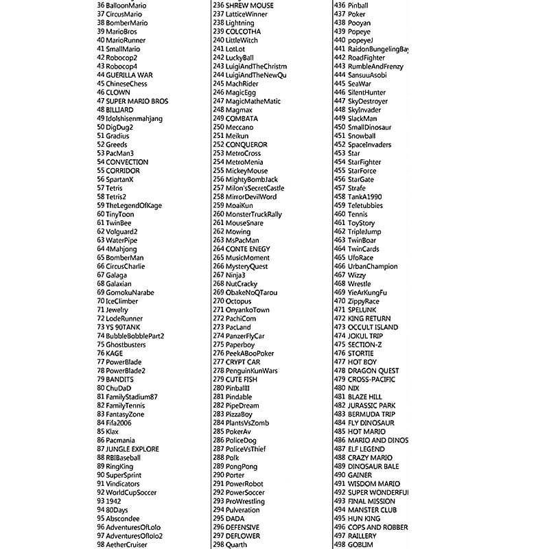retro game console game list