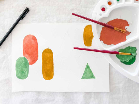 Creative Kids activity geometric trees using with water colour and fine liner