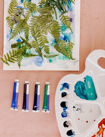 Creative Kids watercolour kit painting with leaves