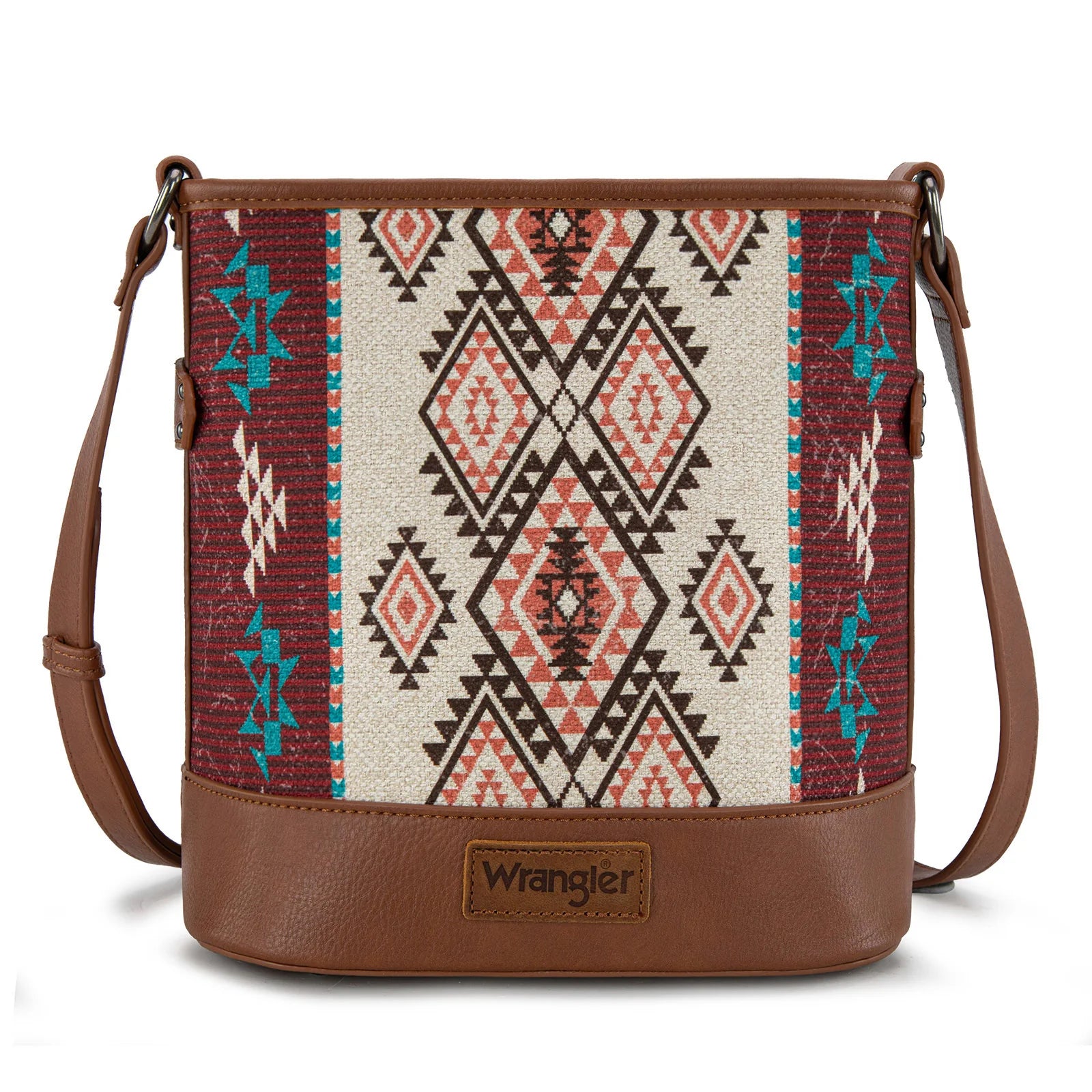 Wrangler Aztec Distressed Print Dual Sided Print Concealed Carry Crossbody-Brown