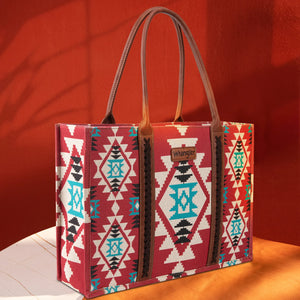 Wrangler Southwestern Pattern Dual Sided Print Canvas Wide Tote Burgundy - From Our Farm Kids to Yours