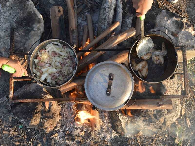 three campfire cooking zones