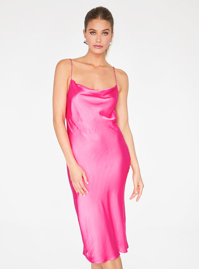 hot pink silk slip dress