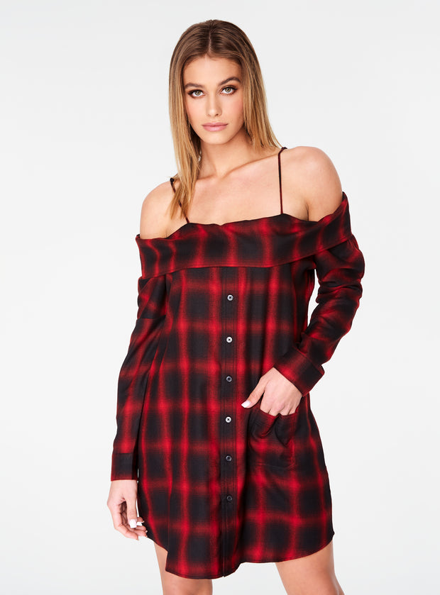 HeyYou | Red Off Flannel Dress