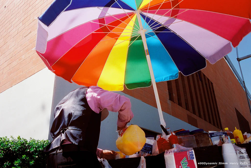 Kodak Film Shortage- what to shoot| street vendor under colourful cumbrella