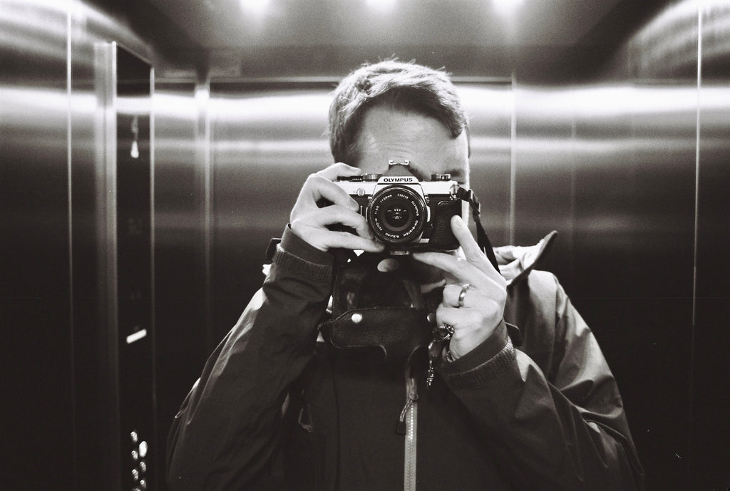 Paul shooting self portrait on Kodak Tri-X 35mm film